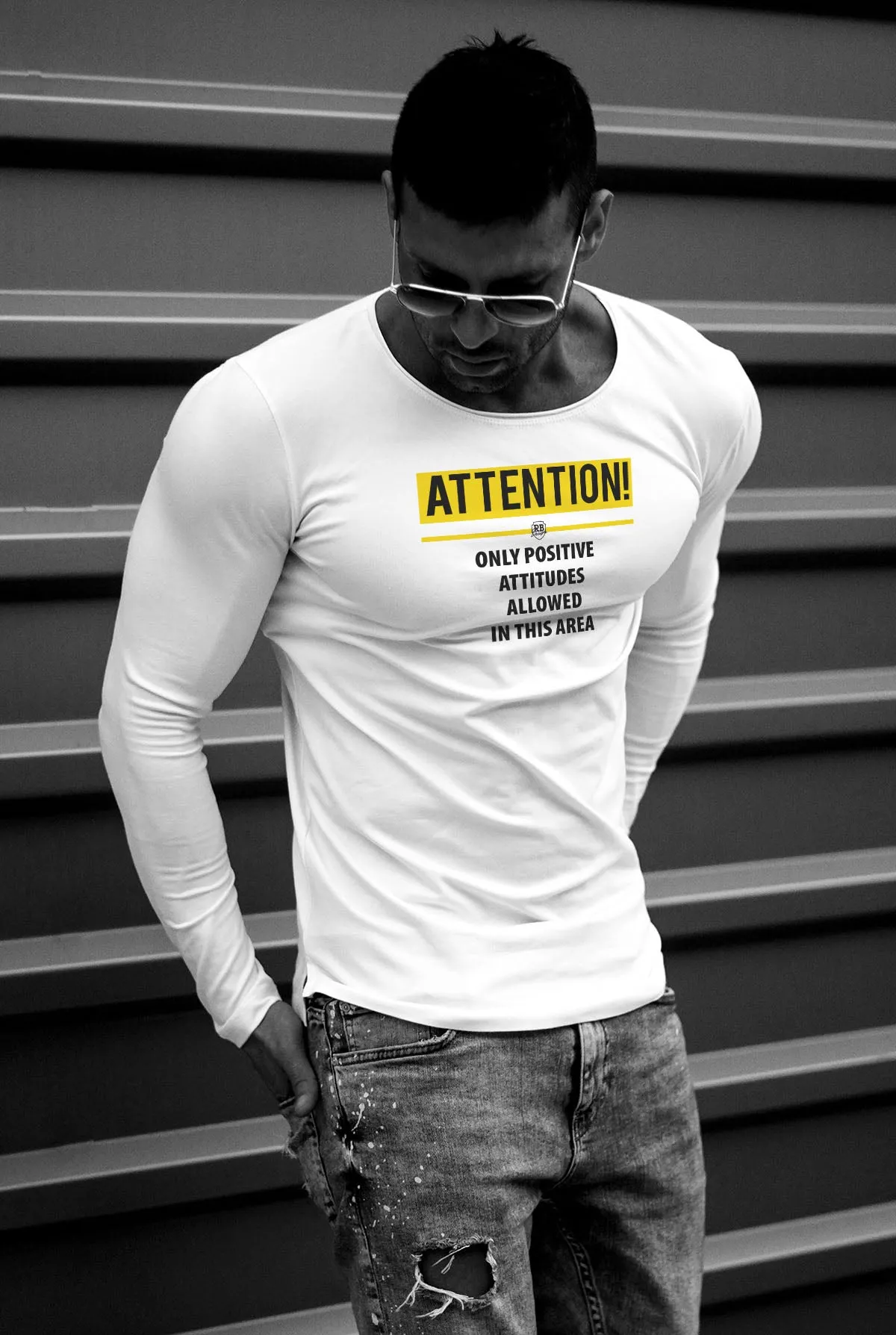 Mens Long Sleeve T-shirt "ONLY Positive attitudes allowed" MD995