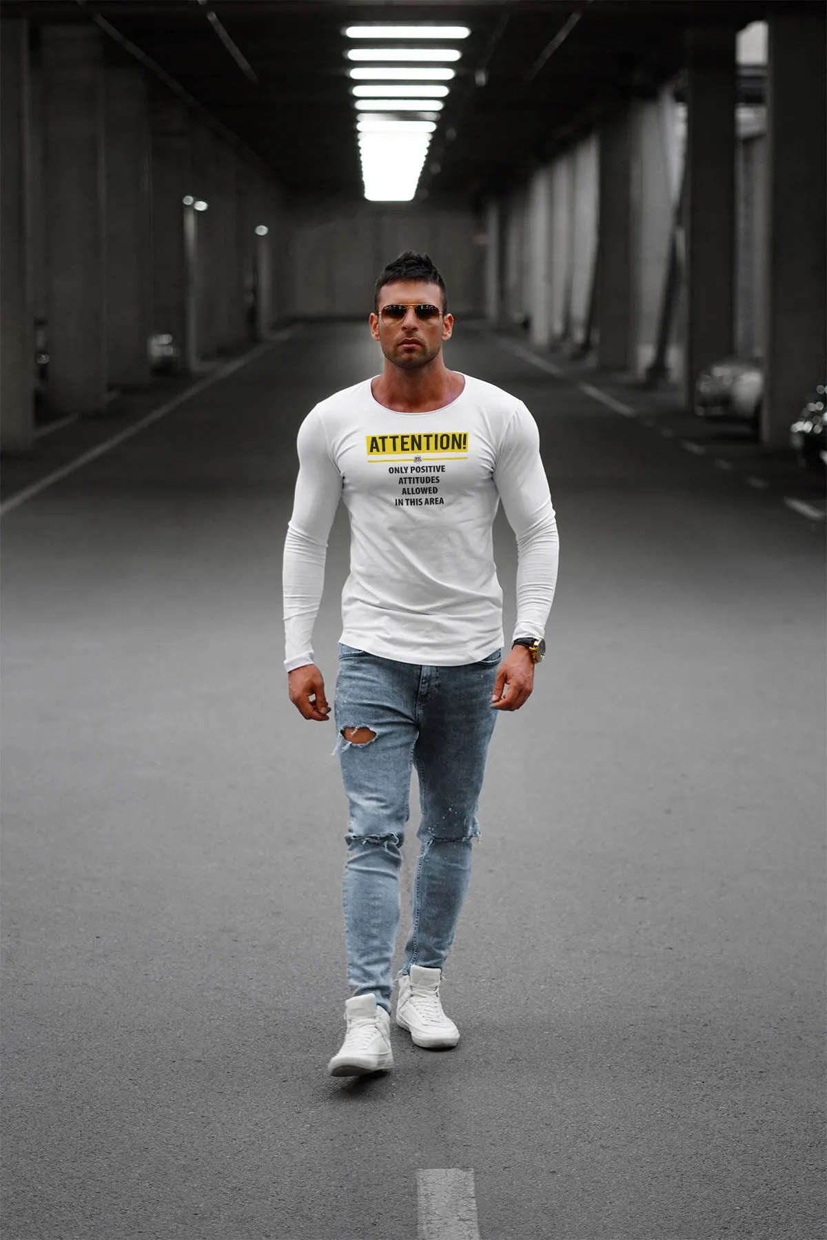 Mens Long Sleeve T-shirt "ONLY Positive attitudes allowed" MD995