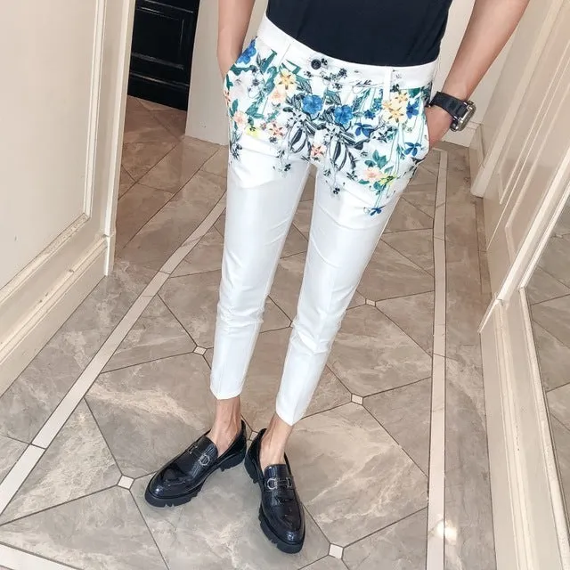 Men's Spring Casual Slim Fit Pants With Floral Print
