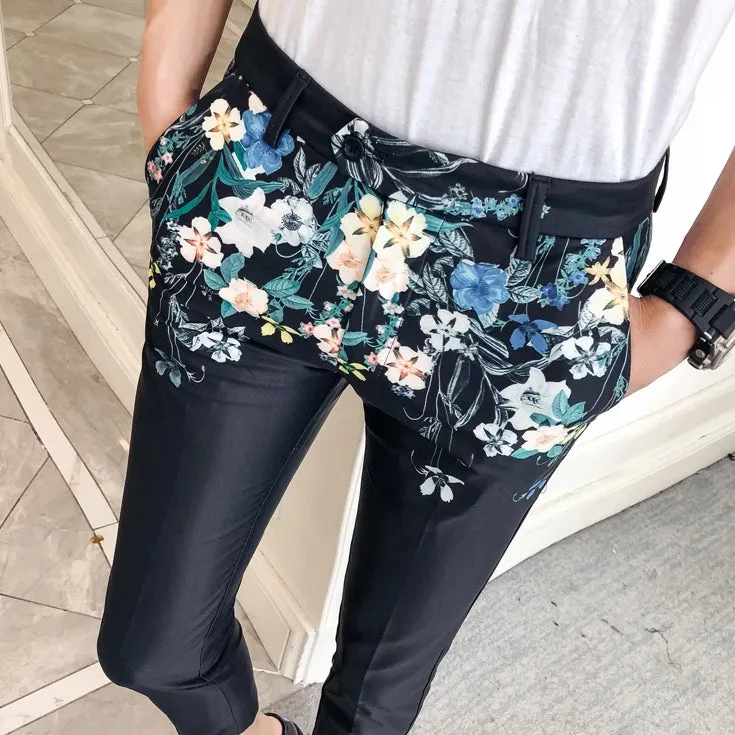 Men's Spring Casual Slim Fit Pants With Floral Print