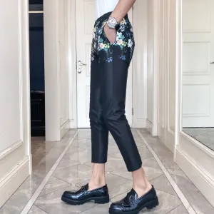 Men's Spring Casual Slim Fit Pants With Floral Print