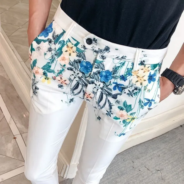 Men's Spring Casual Slim Fit Pants With Floral Print