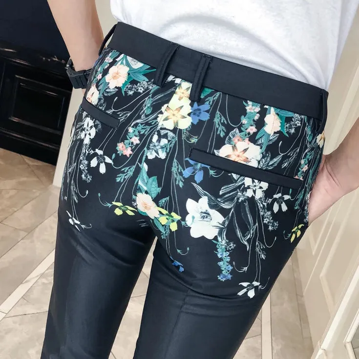 Men's Spring Casual Slim Fit Pants With Floral Print