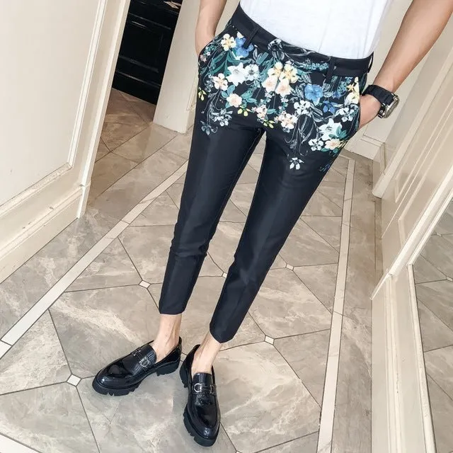 Men's Spring Casual Slim Fit Pants With Floral Print