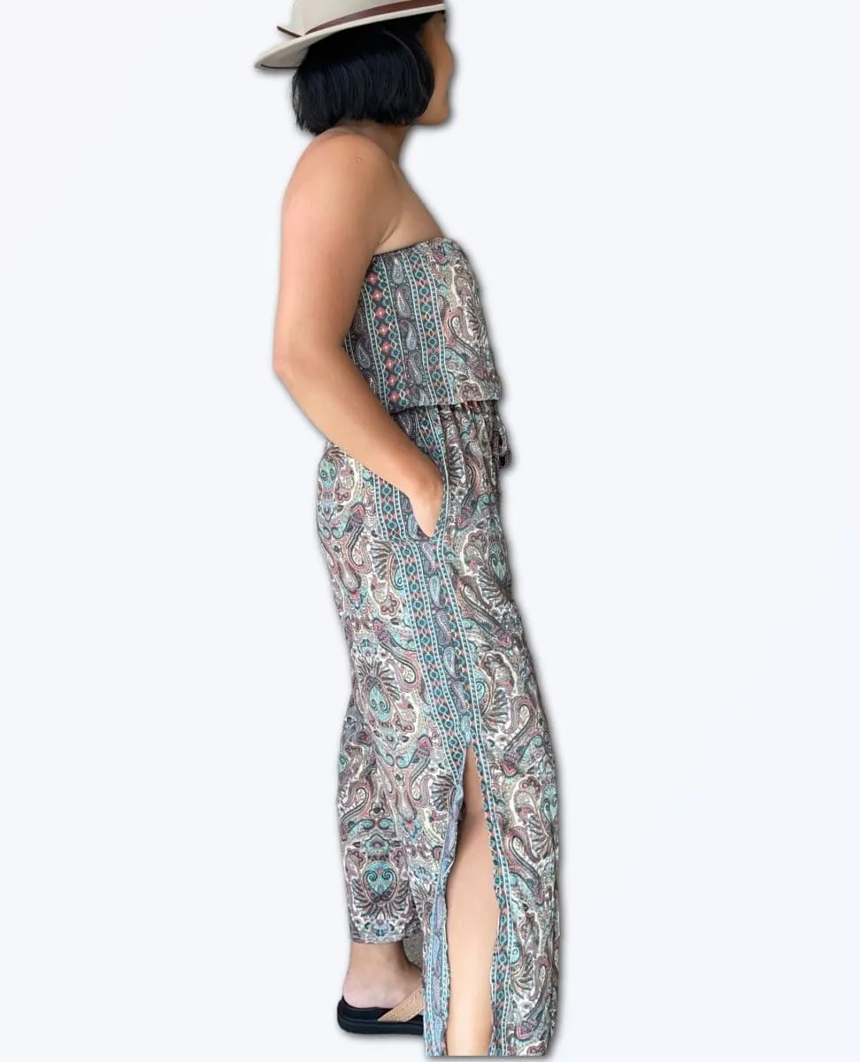 Metallic Blue Boho Gold Jumpsuit
