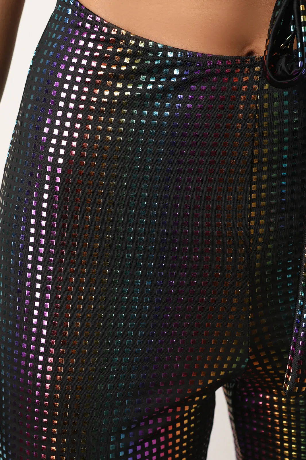 Metallic Rainbow Cutout Self-Tie Tube Jumpsuit
