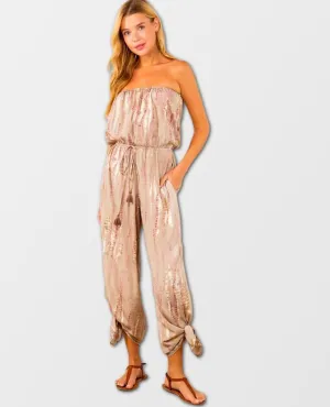 Metallic Tie Boho Gold Jumpsuit