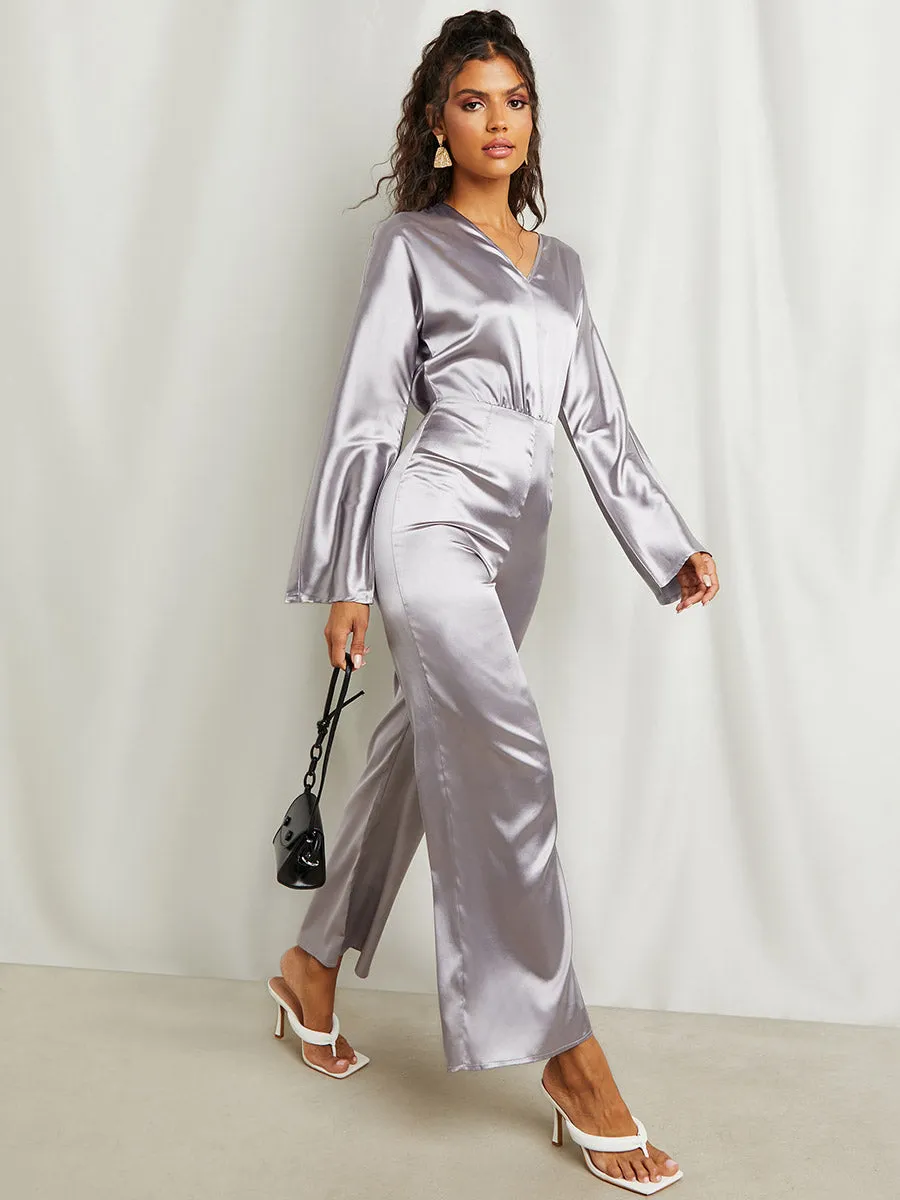 Metallic V Neck Straight leg Jumpsuit