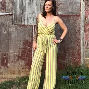 Mustard Striped Surplice Jumpsuit
