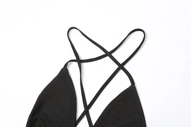 MX2102 Summer sleeveless cross bandage backless jumpsuit low cut bodycon sexy package hip one piece romper women