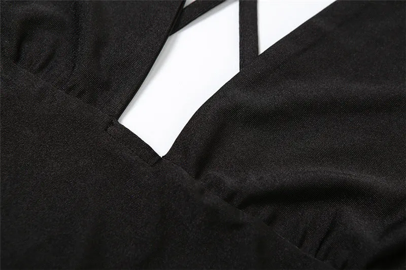 MX2102 Summer sleeveless cross bandage backless jumpsuit low cut bodycon sexy package hip one piece romper women