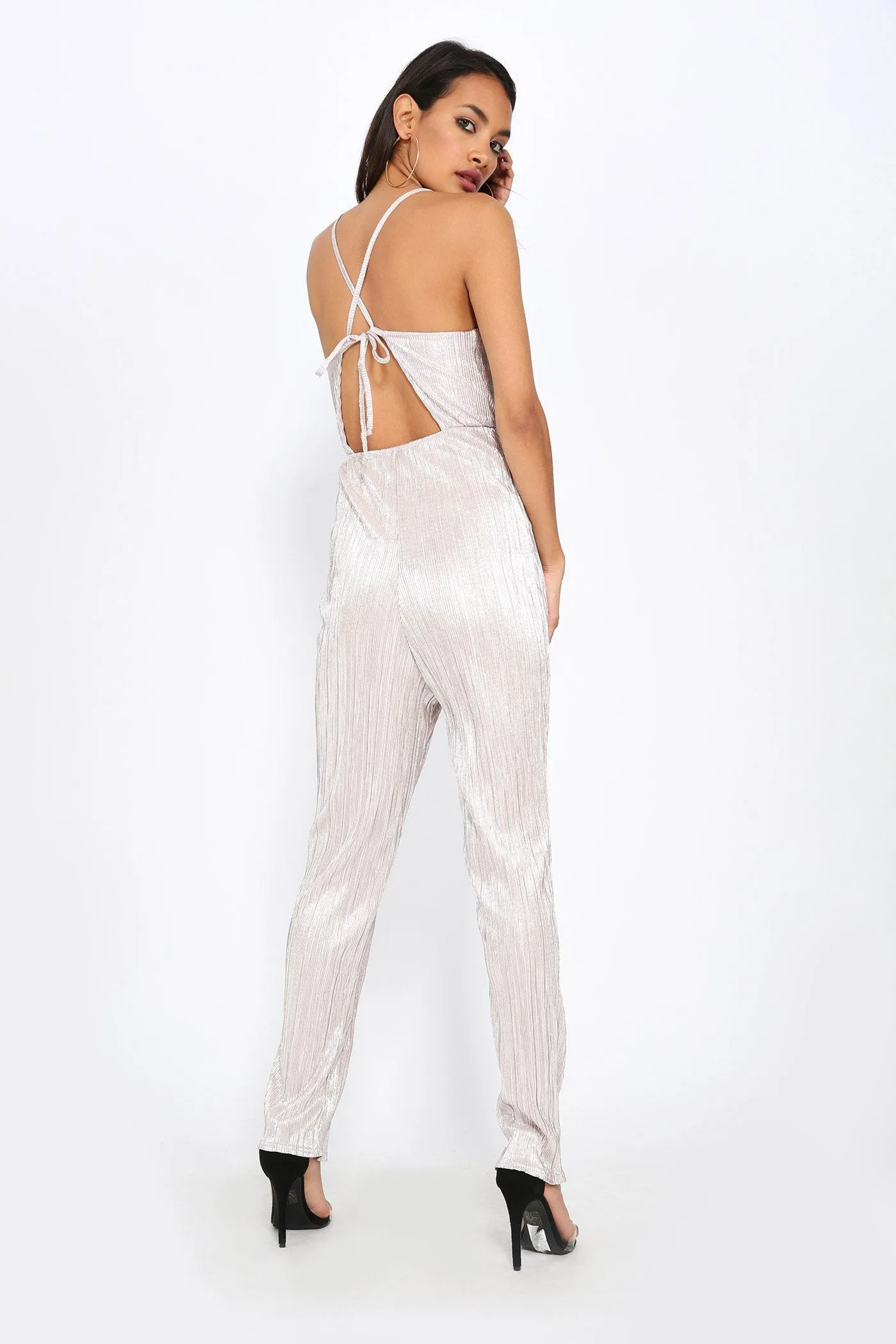 Nude Strappy Back Crossover Jumpsuit