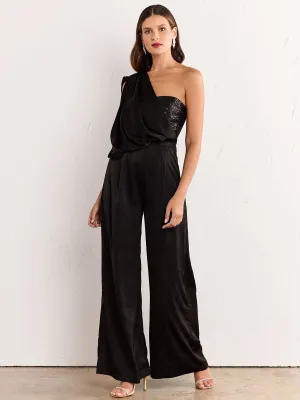 One-Shoulder Grecian Sequin Bust Jumpsuit - Do Be