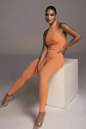 Orange Backless Halter Jumpsuit