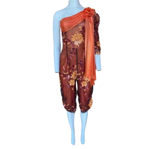 Orange/Black Sequin Floral Jumpsuit
