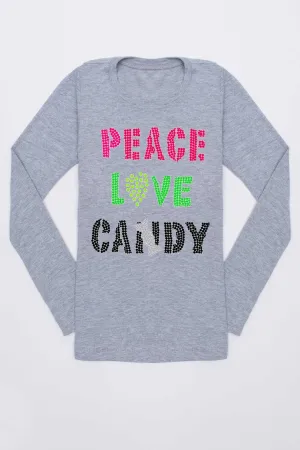 PEACE LOVE CANDY Cute Long Sleeve Tee - Girls