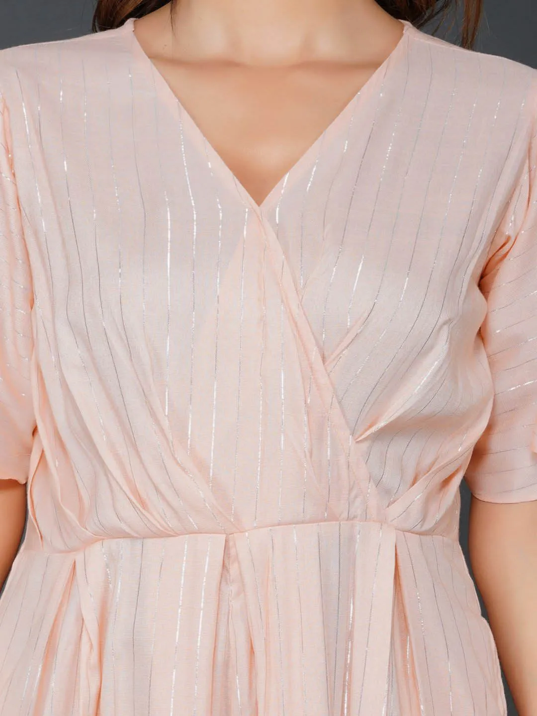 Peach Cotton Linen Lurex Jumpsuit