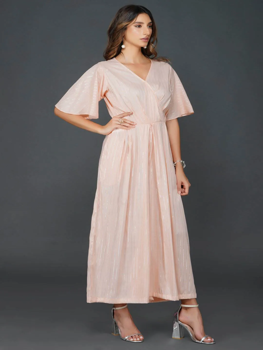 Peach Cotton Linen Lurex Jumpsuit