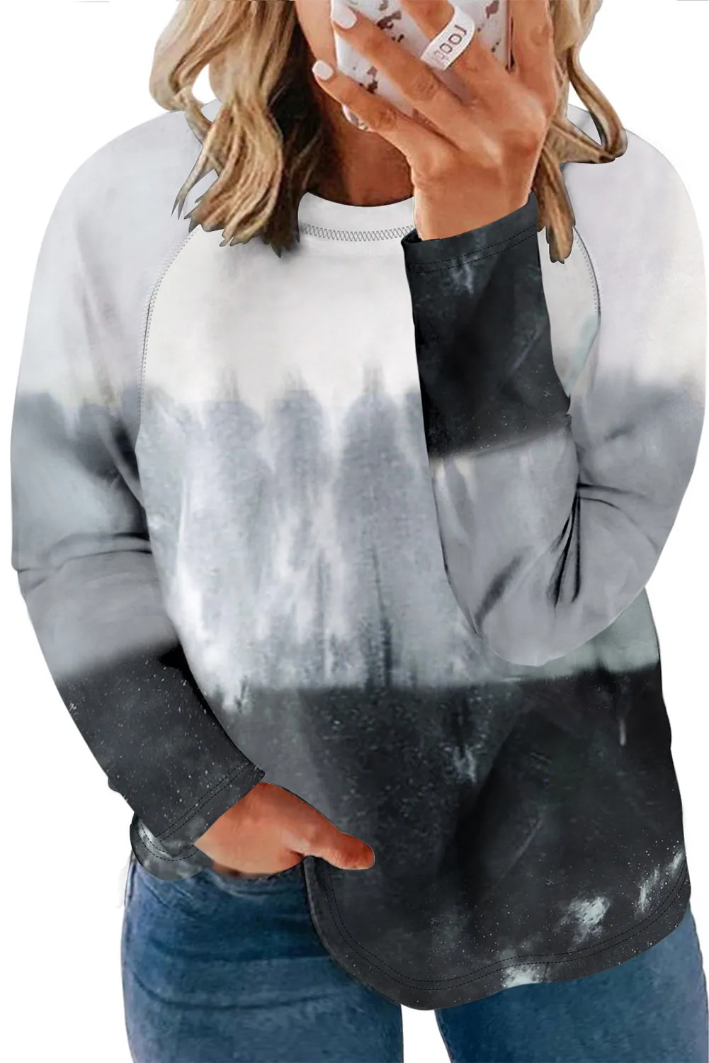 Plus Size Raglan Long Sleeve Spiral Tie Dye T Shirt