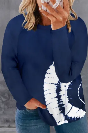 Plus Size Raglan Long Sleeve Spiral Tie Dye T Shirt