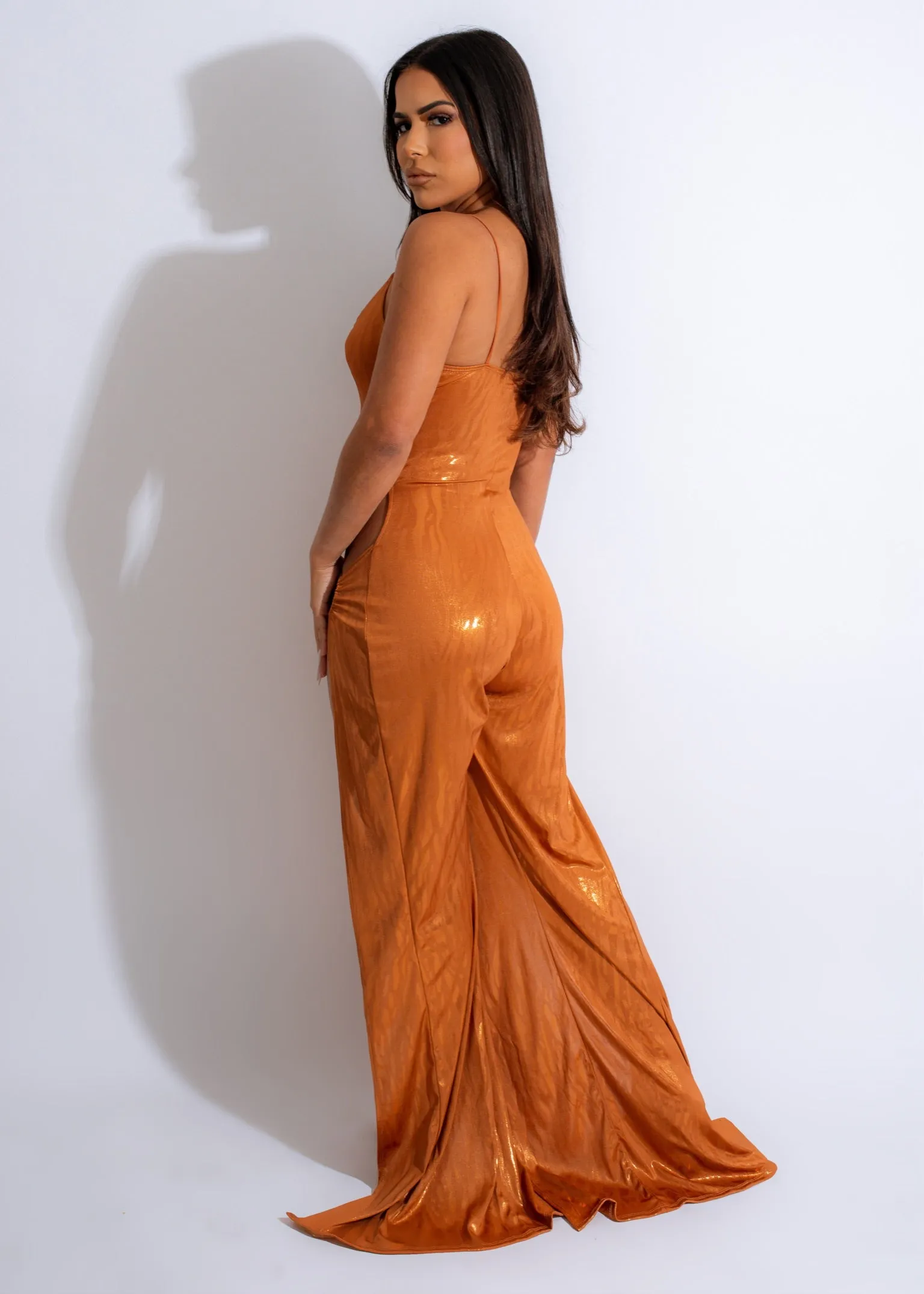 Pretty Girls Metallic Jumpsuit Orange