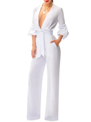 "Catalina" White Button-Down Jumpsuit
