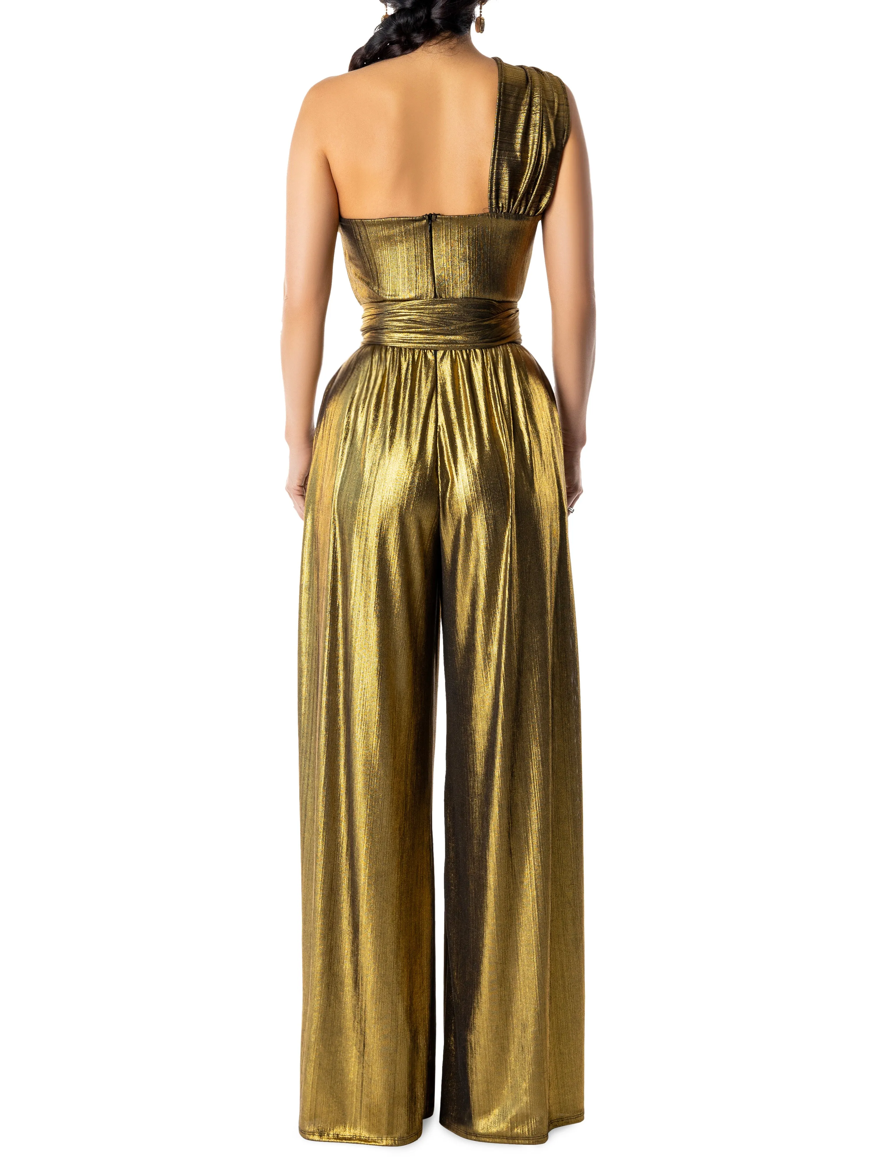 "Ginger" Gold One-Shoulder Jumpsuit
