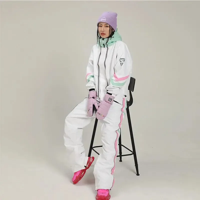 Retro One-piece Ski Jumpsuits for Women Loose Fit Snowsuits