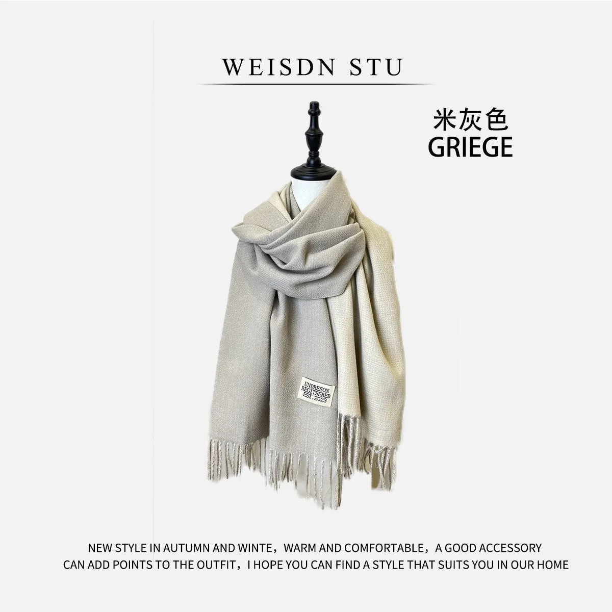 Reversible Double-faced Big Poncho Australian Wool Feel Scarf