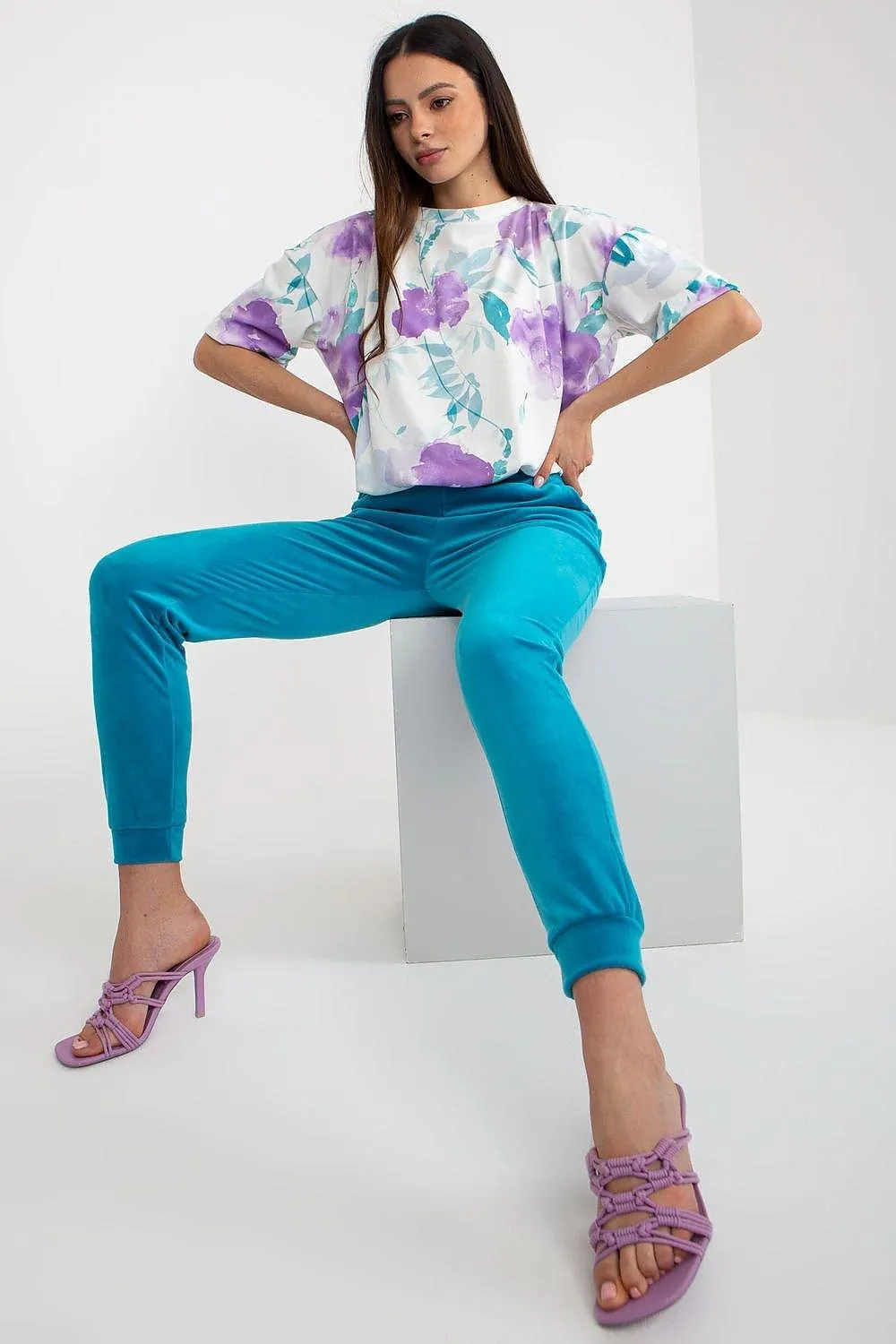 Rue Paris Velour Blouse and Pants Set