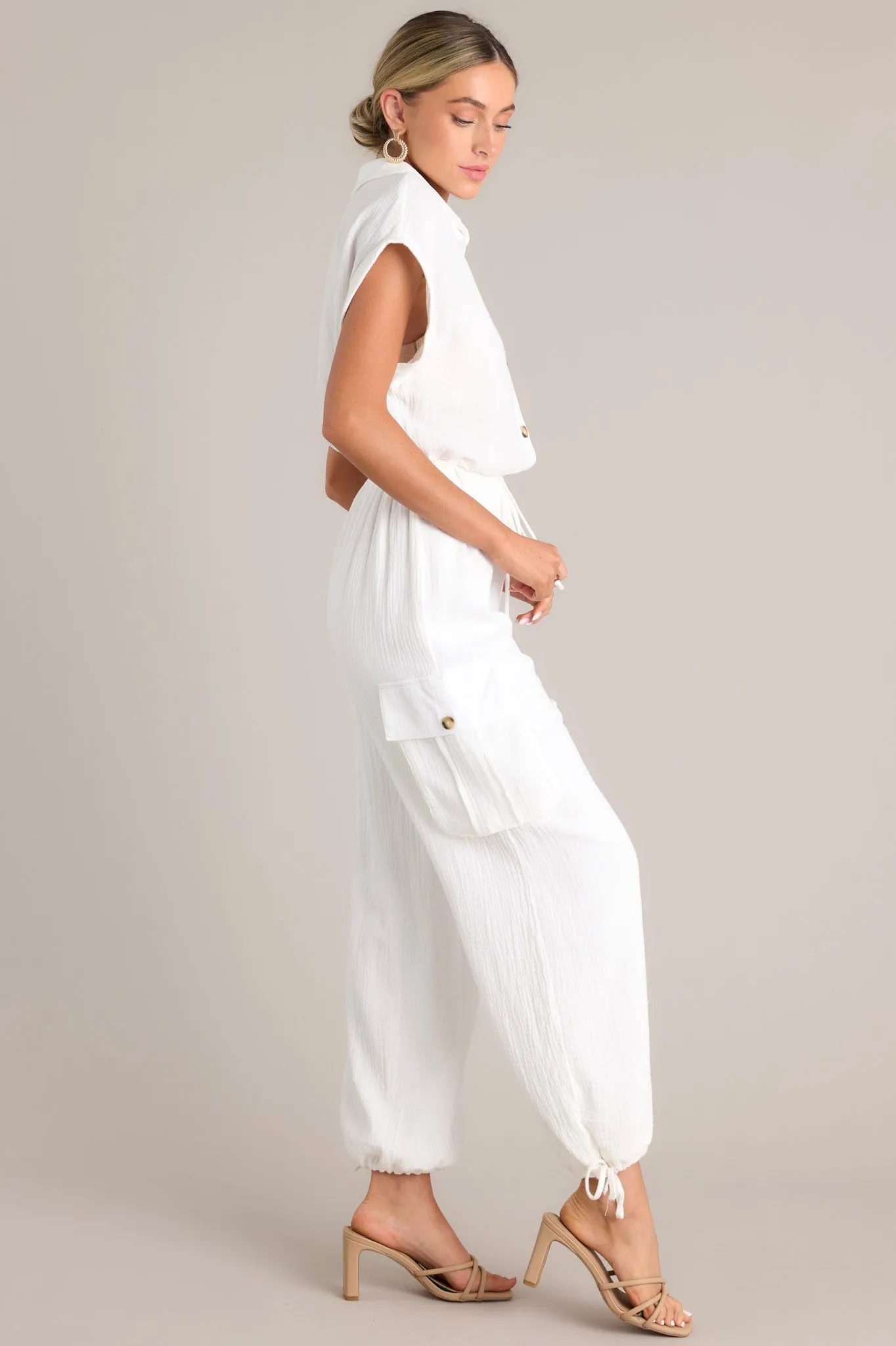 Skyline Soiree Cotton Ivory Collared Jumpsuit