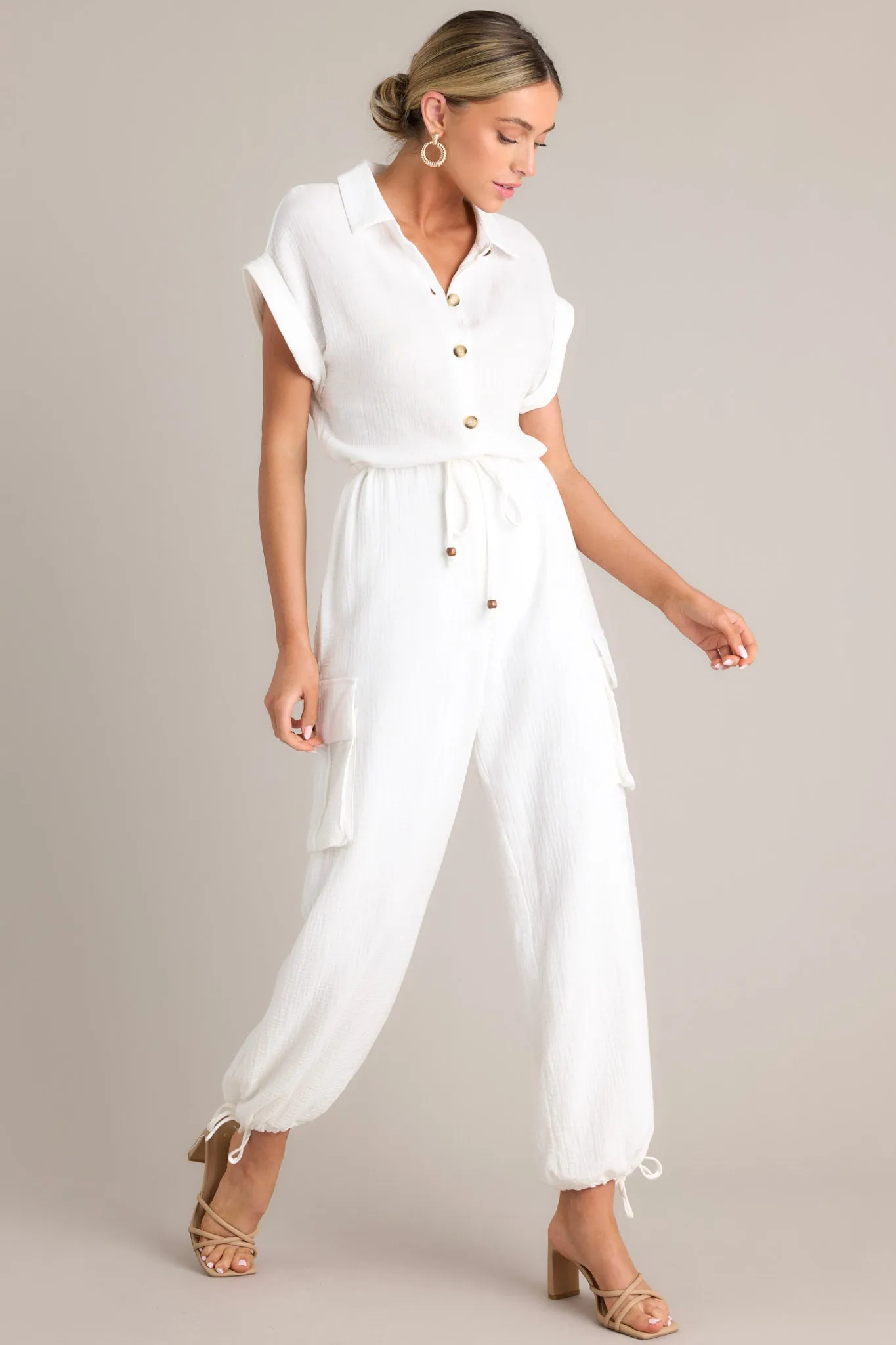 Skyline Soiree Cotton Ivory Collared Jumpsuit