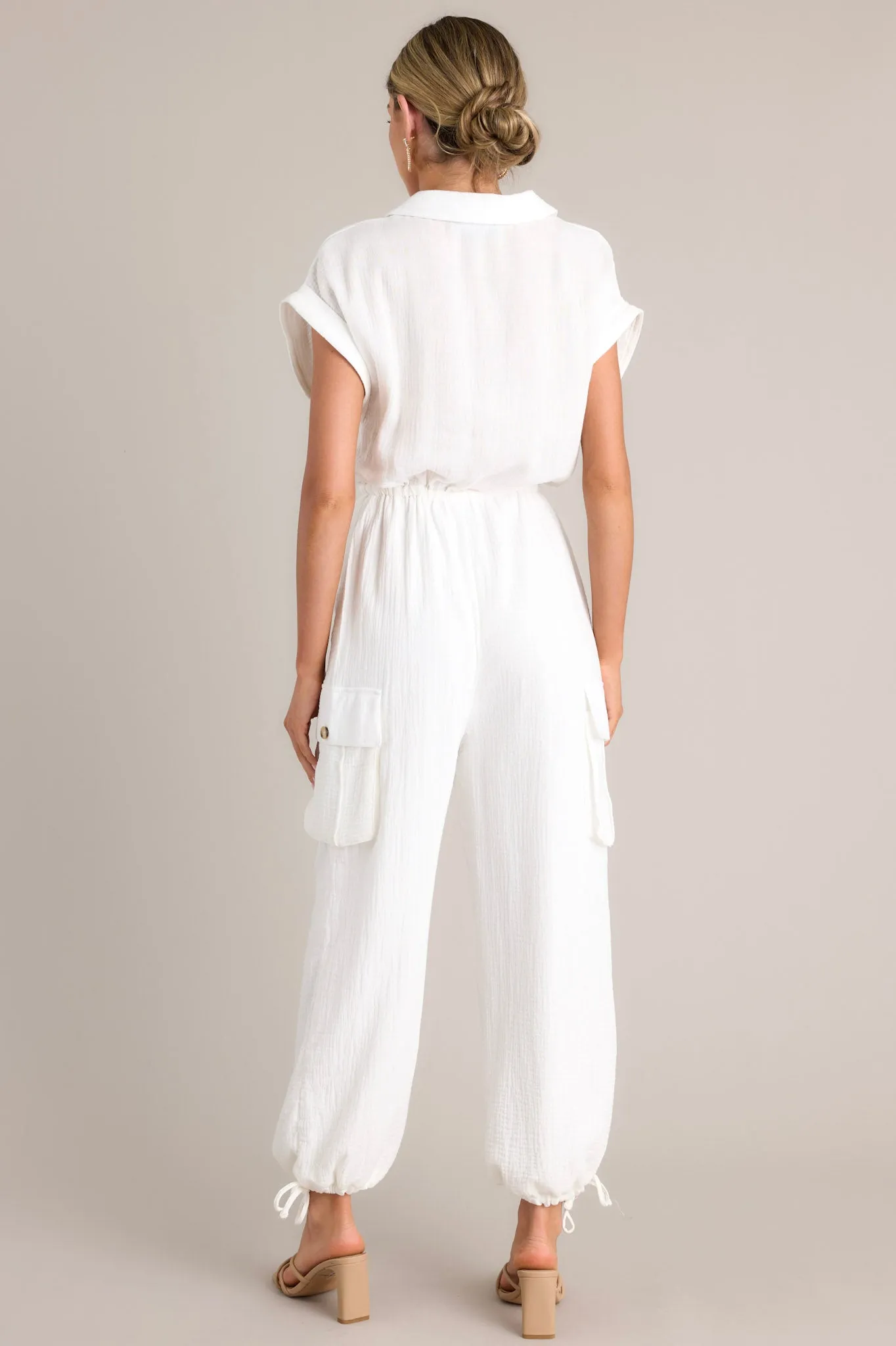 Skyline Soiree Cotton Ivory Collared Jumpsuit