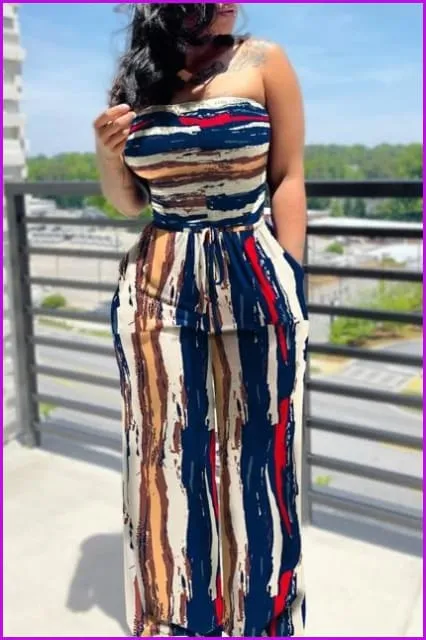 Slim Sleeveless Tube Top Printing Ladies Jumpsuit F3322