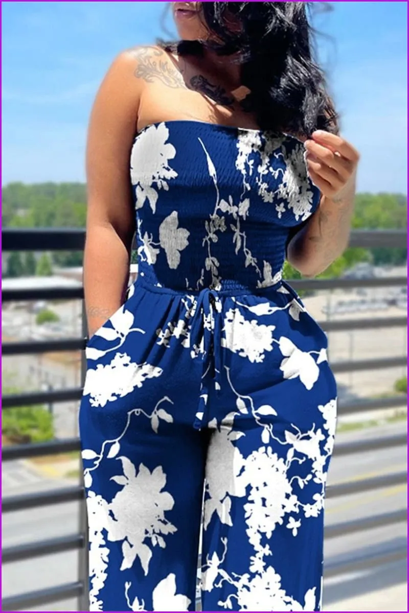 Slim Sleeveless Tube Top Printing Ladies Jumpsuit F3322
