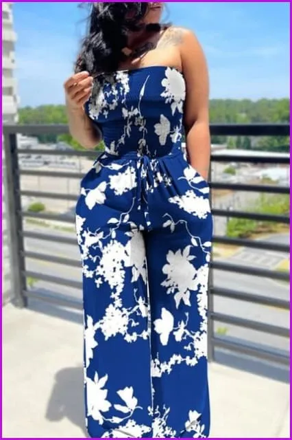Slim Sleeveless Tube Top Printing Ladies Jumpsuit F3322