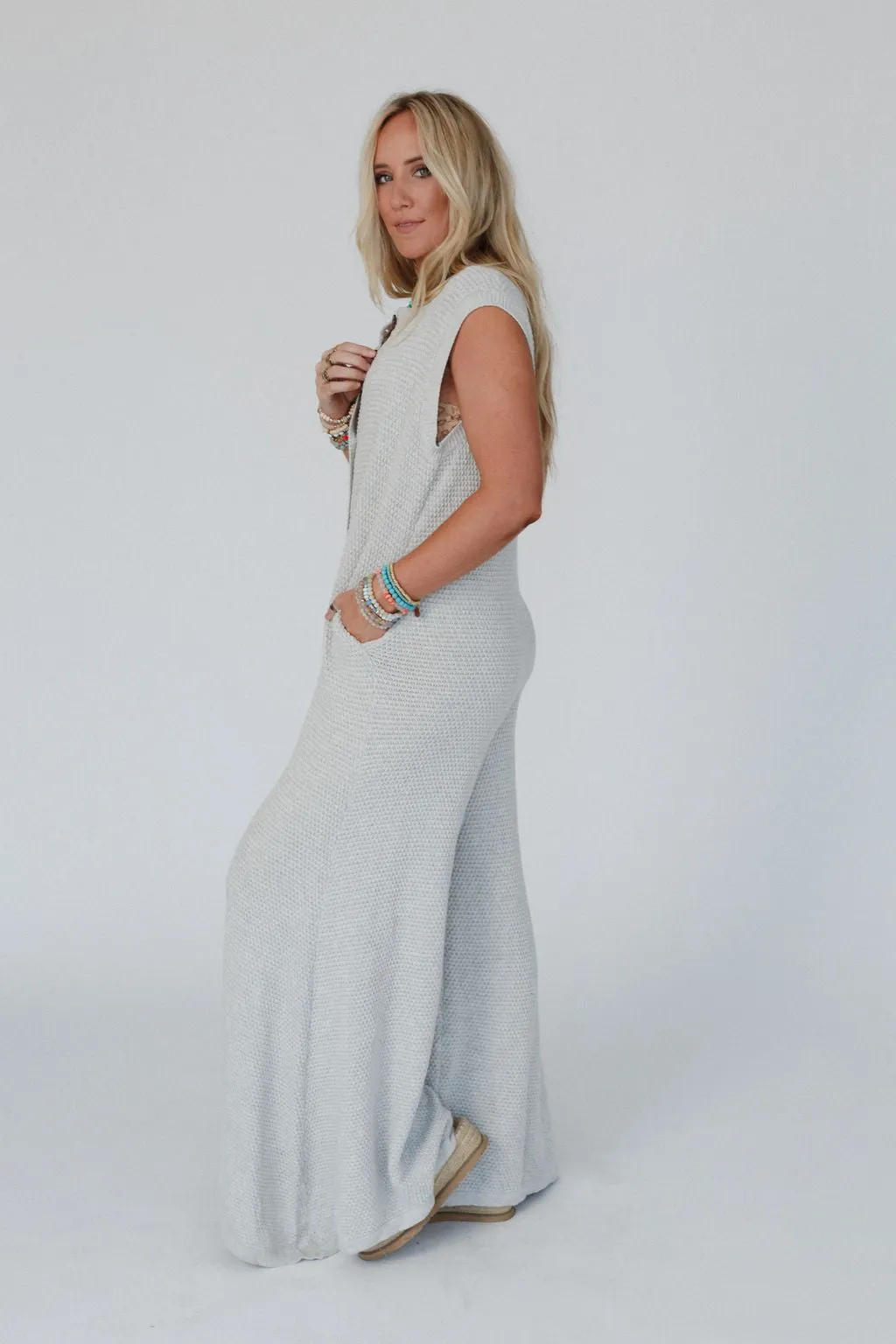 So In Love Button Up Jumpsuit - Heather Gray
