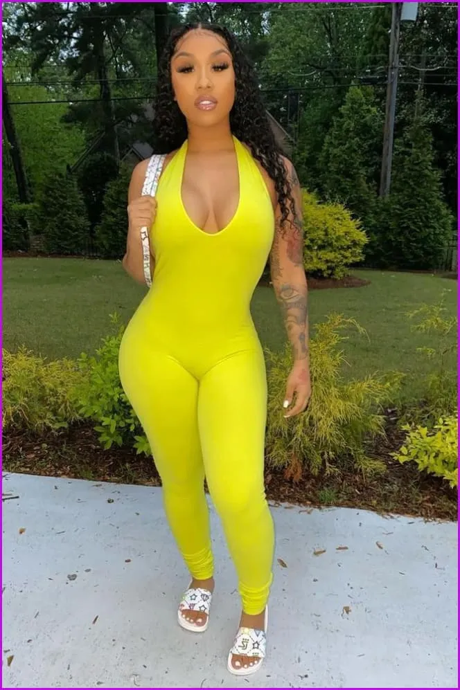 Solid Backless Skinny Halter Jumpsuit F1993