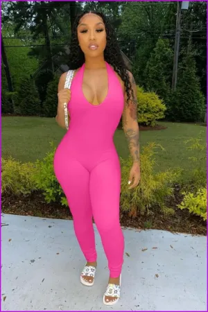 Solid Backless Skinny Halter Jumpsuit F1993