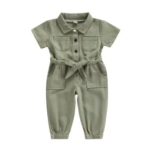 Solid Collar Toddler Jumpsuit