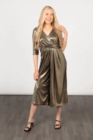 Sophia Wide Leg Jumpsuit - Antique Gold, Polished Metal