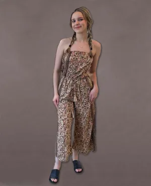 Strapless Beige Gold Metallic Jumpsuit