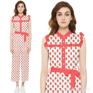 Strawberry Jumpsuit, 70s Style Jumpsuit, Red White Jumpsuit, Strawberry Print Jumpsuit