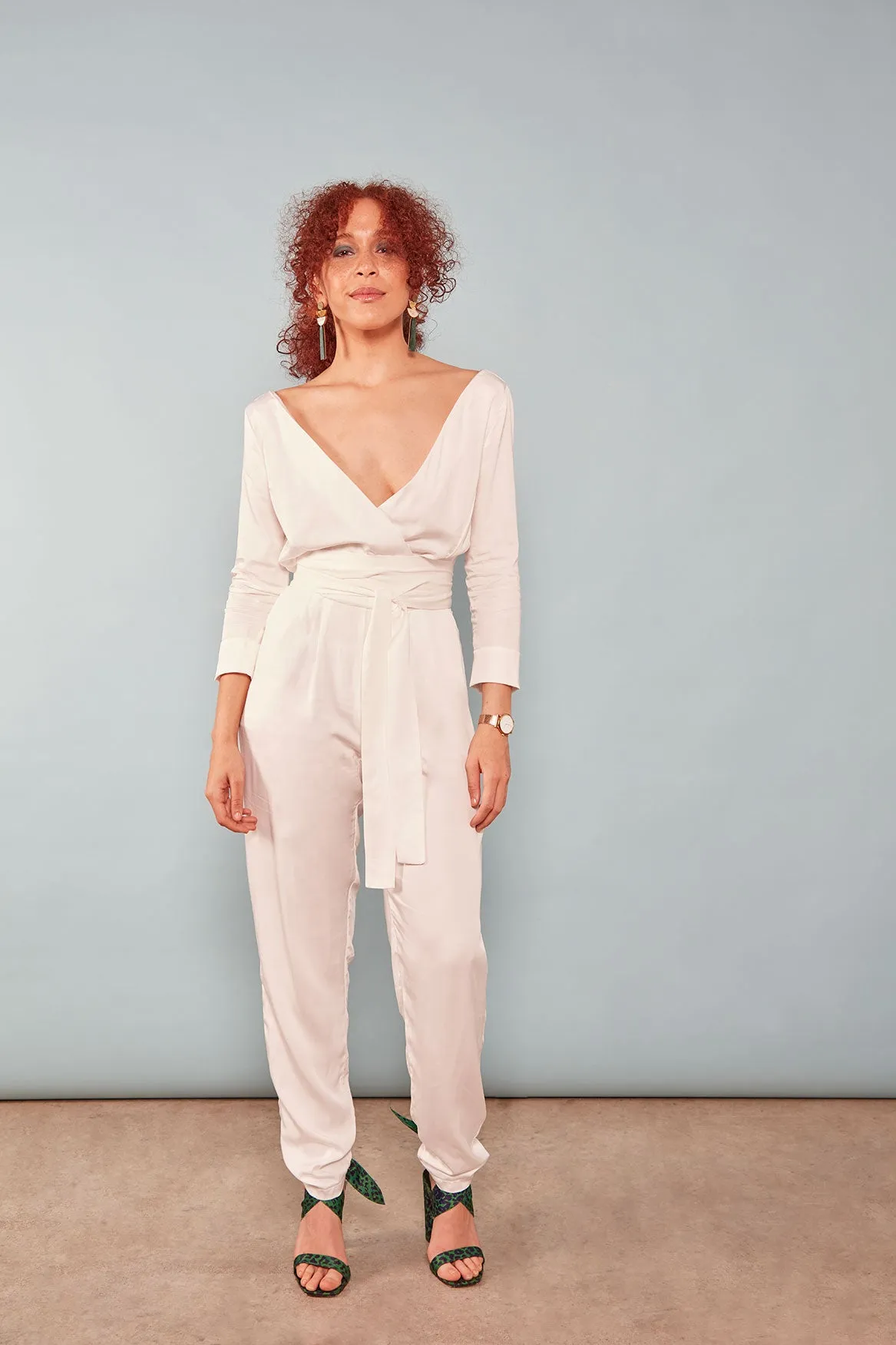 The Dan Wrap ezp® Jumpsuit Ivory Peace Silk