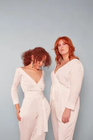 The Dan Wrap ezp® Jumpsuit Ivory Peace Silk