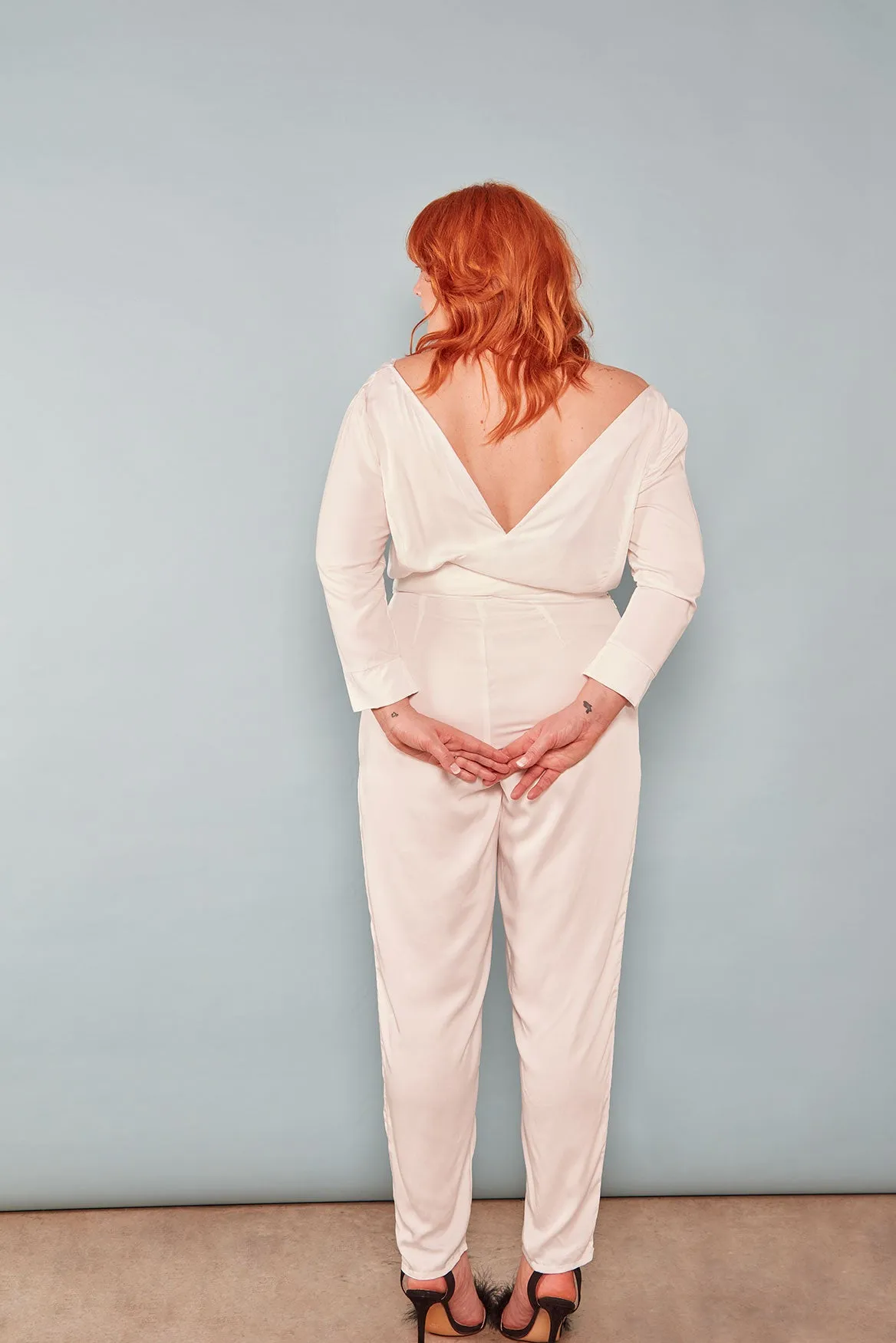 The Dan Wrap ezp® Jumpsuit Ivory Peace Silk
