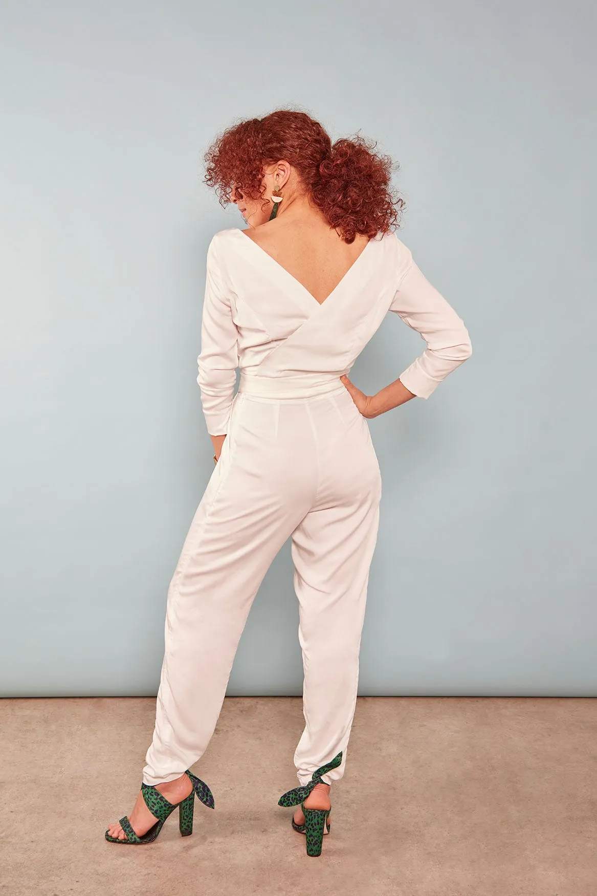 The Dan Wrap ezp® Jumpsuit Ivory Peace Silk