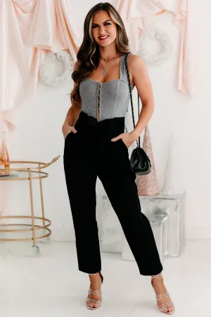 Tied Together Paperbag Waist Faux Suede Pants (Black)