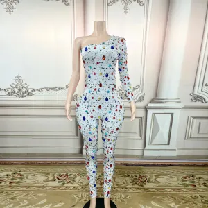 Trend4us Glamorous One-Shoulder Crystal-Embellished Jumpsuit