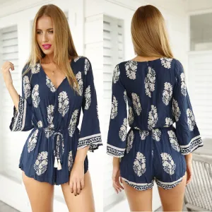 V neck tie waist jumpsuit dress